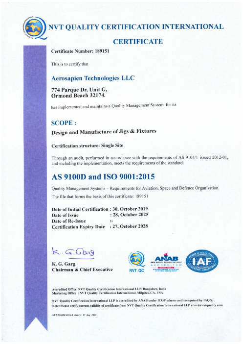 AS9100D & ISO 9001 certificate preview